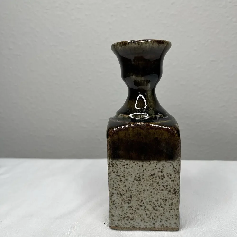 Mini Square Ceramic Vase two-tone glaze for floral arrangement decorative signed